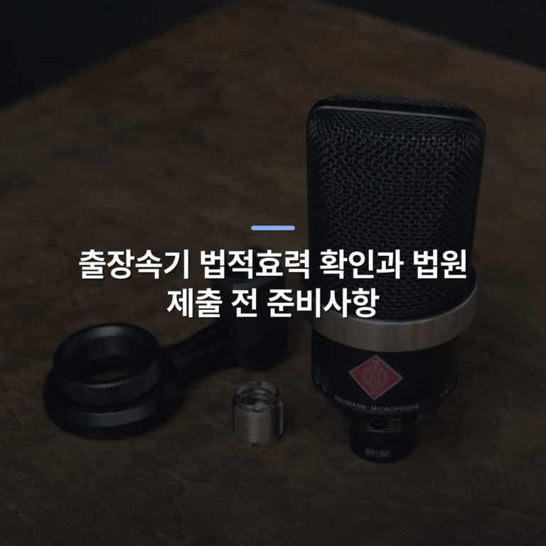 출장속기 법적효력 확인과 법원 제출 전 준비사항 · 사진: Close-up of a professional microphone and accessories on a wooden table, perfect for audio production.